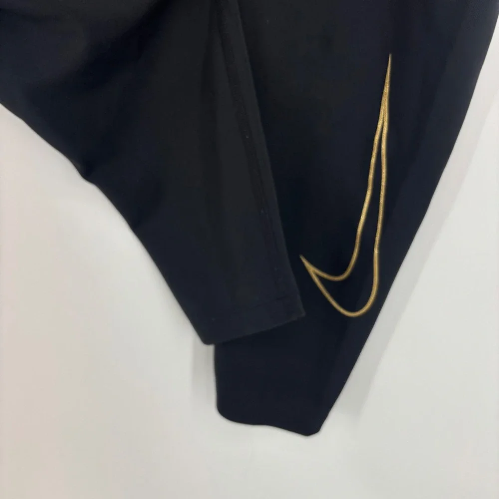 Nike Women Tight Dri-FIT Full Legging Mid‎ Rise Black Gold Swoosh DM1608 Size L